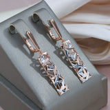 Two-tone rectangular 14K Filled Gold and Silver Geometric Hollow Earrings