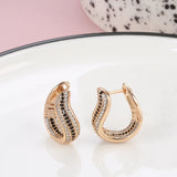 14K Rolled Gold  Luxury Geometric Black White AAA Zircon Diamonds Women's Drop Earrings