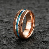 Inlaid Whiskey Barrel Wood and Blue-Green Opal 6/8MM Men Women Tungsten Rings