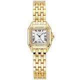 Luxury Full CZ Diamonds Top Brand Square Roman Quartz Fashion Stainless Steel Women's Watches