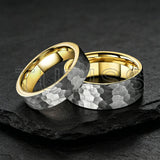 Flat Two Colors Hammered 6/8mm Tungsten Wedding Rings for Men and Women