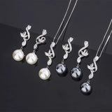 Elegant Big Lab Created Pearl Pendant Necklace Dangle Earrings with Lab Diamonds Cocktail Party Fine Jewellery Sets - The Jewellery Supermarket
