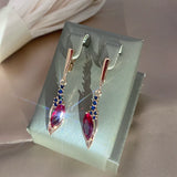 14K Filled Gold Luxury Blue Red Tassel Oval AAA Zircon Crystals Elegant Dangle Earrings