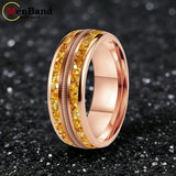 Gold/Blue Crystal Stones Guitar String Inlaid 8MM Men and Women Tungsten Rings