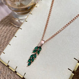 14K Rolled Gold Vintage Green AAA Zircon Crystals Leaf Luxury Dangle Pendant Necklace