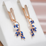 14 Karat Gold Filled Blue AAAl Zircon Crystals Leaf Shape Dangle Earrings For Women