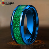 Green Opal Inlay Beveled Polished 6/8mm  Silver/Gold/Blue/Black Tungsten Rings