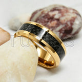 Black Carbon Fiber Inlay Beveled Edge Polished Multicolor Tungsten Carbide Rings
