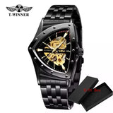 Top Brand Military Triangle Skeleton Automatic Luxury Full Stainless Steel Luminous Mens Sports Mechanical Watches