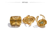 18K Gold Plated Green Natural Stone Fashion Adjustable Stainless Steel Geometric Open Ring