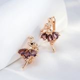 Admirable Rolled 14K Rose Gold Purple Dancer Design AAA Zircon Crystals Luxury Drop Earrings - Fashion Jewellery