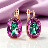 14 Karat Gold Filled Big Purple Green Gradient AAA Zircon Crystals Drop Earrings For Women