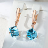 14K Gold Filled Cube Design Blue AAA Zircon Crystals Drop Earrings Luxury Jewellery