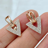 14 Karat Rolled Gold Triangle Shiny AAA Zircon Diamonds Luxury Drop Earrings