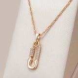 Superb Rolled 14K Rose Gold AAA Zircon Diamonds Pin Shape Pendant And Necklace For Women - Trendy Jewellery