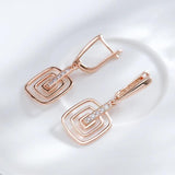 Hollow Square 14K Rolled Rose Gold With AAA Zircon Diamonds Long Drop Earrings - High Quality Daily Fine Jewellery