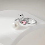 Superb Swan Design Natural Pearl AAA Zircon Diamonds Silver Ring