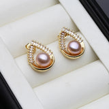 Waterdrop Design Real Multicolour Pearls AAA Zircon Diamonds Silver Stud Earrings