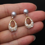 Multicolour Lovely Cultured Pearls AAA Zircon Diamonds Silver Drop Earrings