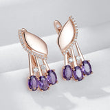 14K Gold Filled Shiny Purple AAA Zircon Diamonds Crystal Flower Earrings Fine Jewellery