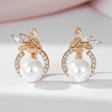 Gorgeous 14K Rolled Rose Gold Pearl Earings with AAA Zirconia Crystals - Luxury Fine Daily Jewellery