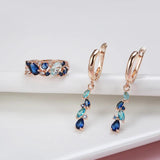 New Fashion 14K Rolled Rose Gold Luxury Blue AAA Zircon Crystals Leaf Long Dangle Earrings - Fine  Jewellery