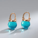 14K Gold Filled New Geometric Spherical Blue AAA Zircon Crystal Pendant Earrings