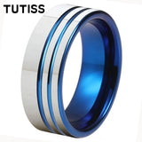Offset Lines Polished 8mm Original Color Tungsten Wedding Ring for Men Women