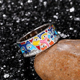 Aesthetic Pattern Silver AAA Zircon Diamonds Handmade Enamel Unique Ring