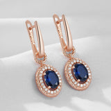 Exquisite 14K Rolled Gold Blue and White AAA Zircon Gemstones Dangle Earrings