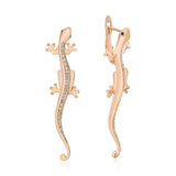 New Luxurious 14K Rolled Rose Gold Lizard Drop Personality Earrings Gothic Inlaid AAA CZ Crystals - Cute Jewellery