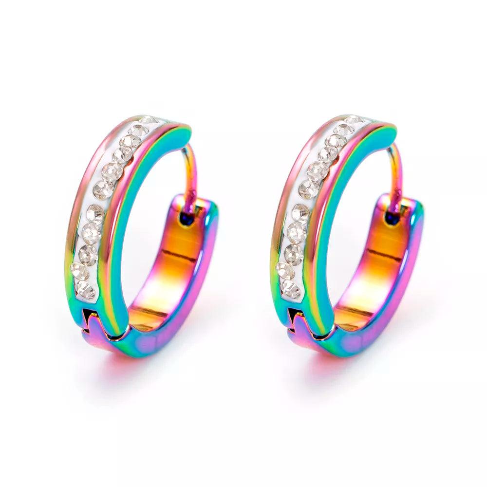 New Stainless Steel Handsome Cool Colorful  Clip Hoop Earrings for Women and Girls -  Piercing Earrings Hoops Ideal Gifts - The Jewellery Supermarket