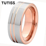 Offset Lines Polished 8mm Original Color Tungsten Wedding Ring for Men Women