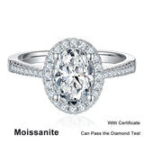 Stunning 1CT 2CT D Colour VVS1 Oval Cut Moissanite Diamond Silver Wedding Ring