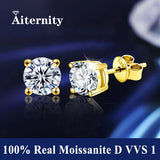 GRA Moissanite Diamonds S925 Sterling Silver 18K Gold Plated Stud Earrings