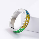 Colorful Epoxy Handmade Enamel Moon Stars  Women's Rings Party Jewellery
