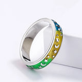 Colorful Epoxy Handmade Enamel Moon Stars  Women's Rings Party Jewellery
