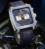 New Top Brand Luxury Blue Leather Military Chronograph Square Watches for Men - Ideal Gifts - The Jewellery Supermarket