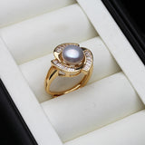 Luxury Flower Pink Black White Purple Grey Pearl AAA Zircon Diamonds Silver Rings