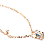 Simple Square Cut AAA Blue Zircon Crystal 14K Filled Rose Gold Round Ball Chain Necklace - Fashion Jewellery