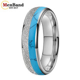White Meteorite Block-like Turquoise Inlay 6/8MM Tungsten Rings for Men And Women