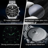 Luxury Fashion Men's Stainless Steel Quartz Watch Waterproof Multifunction Wristwatch with Stylish Design