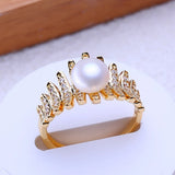 Multi-Tiered Wings Real Pearl AAA Zircon Diamonds 18K Gold Plated Rings