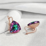 14 Karat Rolled Gold Unique Big Purple Triangular AAA Zircon Crystal Drop Earrings