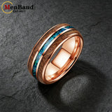 Inlaid Whiskey Barrel Wood and Blue-Green Opal 6/8MM Men Women Tungsten Rings