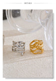 18K Gold Plated Trendy Stainless Steel Layered Hollow Geometric Wide Fashion Ring