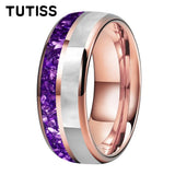 Dome Double Groove Inlaid With Mother Of Pearl Shell  6/8mm Tungsten Ring