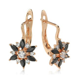 Quality 14K Rolled Rose Gold Black White AAA Zircon Crystals Flower Dangle Earrings - Unique Geometric Jewellery