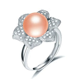 Multicolour Freshwater Pearl AAA Zircon Diamonds Flower Design Silver Rings