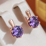 Luxury Amazing Six Claw Round Cut Purple 14K Rolled Rose Gold AAA Zircon Crystals Drop Earrings - Fashion Jewellery